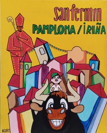 San Fermin Fêtes de Pampelune Pintura titulada "San Fermin Fêtes de…" por Didier Dordeins, Obra de arte original, Acrílico Montado en Bastidor de camilla…