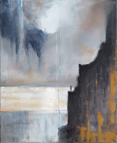 Painting titled "Lone Traveler figur…" by Dr. Barmely, Original Artwork, Oil