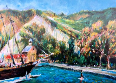Schilderij getiteld "DANA POINT OLD SHIP" door Richard Flynn Flynn, Origineel Kunstwerk, Gouache
