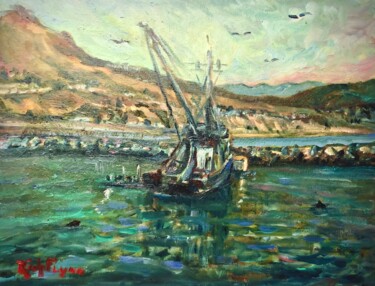 Schilderij getiteld "BAIT BOAT DANA POIN…" door Richard Flynn Flynn, Origineel Kunstwerk, Olie Gemonteerd op Frame voor hout…