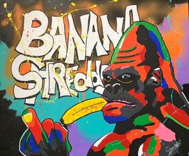 「Banana shredder」というタイトルの絵画 Cyril Bouchonによって, オリジナルのアートワーク, アクリル ウッドストレッチャーフレームにマウント