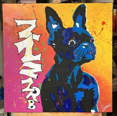 绘画 标题为“Trauma dog” 由Cyril Bouchon, 原创艺术品, 丙烯 安装在木质担架架上