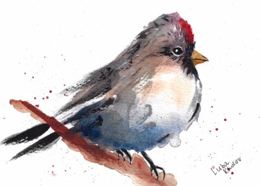 Common Redpoll Female Watercolor - Audubon-Inspired Bird Art Painting titled "Common Redpoll Fema…" by Luba Kholov, Original Artwork, Watercolor