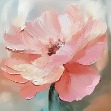 Painting titled "Sun-kissed Peony" by Karina Kopteva, Original Artwork, Oil Mounted on Wood Stretcher frame