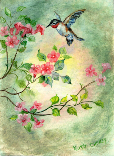 绘画 标题为“Hummingbird Blossoms” 由Daniel Cheney, 原创艺术品, 油