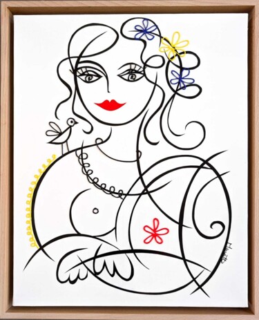 Joconde revisitée 40x50 Painting titled "Joconde revisitée…" by Muriel Matt, Original Artwork, Acrylic Mounted on Wood Stretcher frame