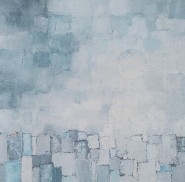 Peinture intitulée "Lune sur la ville" par Jean-Luc Saint-Martin, Œuvre d'art originale, Huile Monté sur Châssis en bois