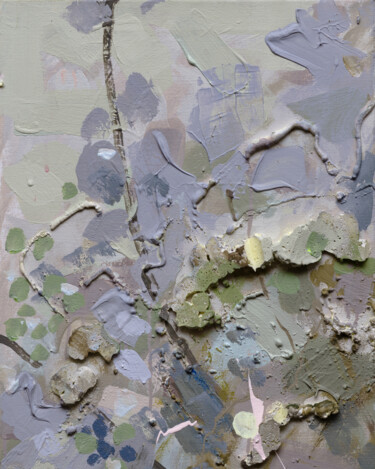 1.1 Abstract floral acrylic painting in grey 绘画 标题为“1.1 Abstract floral…” 由Oxerma, 原创艺术品, 丙烯 安装在木质担架架上