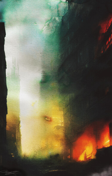 Arts numériques intitulée "Le Grand Incendie" par Mathilde Coursault, Œuvre d'art originale, Acrylique