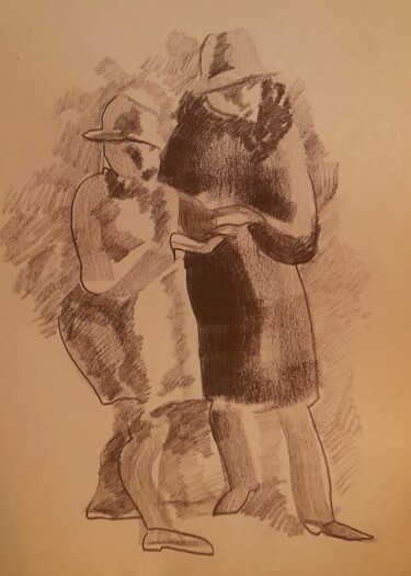 제목이 "A couple"인 그림 Alexey Zhucovsky로, 원작, 숯