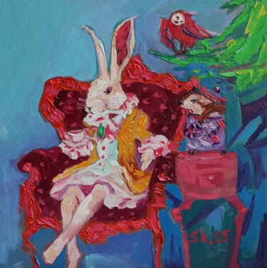 Original Bunny Oil Painting Framed, Rabbit Artwork, Animals 제목이 "Original Bunny Oil…"인 미술작품 Svetlana Sindere로, 원작, 기름 판지에 장착됨