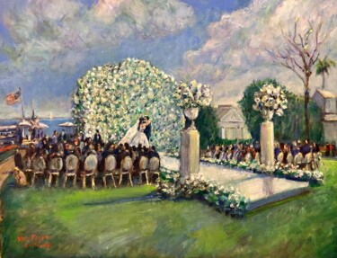 LIVE WEDDING PAINT CEREMONY ROSEWOOD MIRAMAR BEACH MONTE Schilderij getiteld "LIVE WEDDING PAINT…" door Richard Flynn Flynn, Origineel Kunstwerk, Olie Gemonteerd op Frame voor houte…