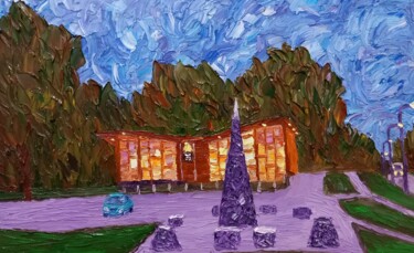 Schilderij getiteld "Zeddam. In the even…" door Gryg, Origineel Kunstwerk, Olie Gemonteerd op Frame voor houten brancard