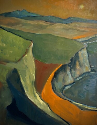 Painting titled "THE COAST" by Richard Flynn Flynn, Original Artwork, Oil Mounted on Wood Stretcher frame