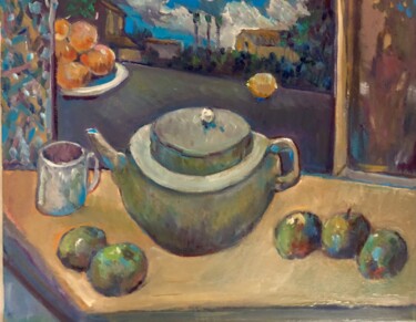 Schilderij getiteld "HOME LIFE TEA POT" door Richard Flynn Flynn, Origineel Kunstwerk, Olie Gemonteerd op Frame voor houten…