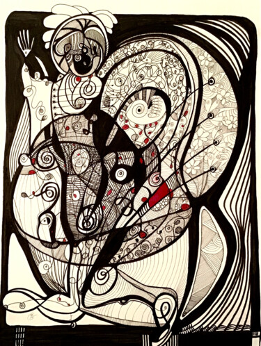 Dessin intitulée "Le peintre et sa pa…" par Grubert, Œuvre d'art originale, Encre