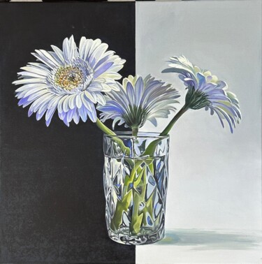 绘画 标题为“Gerbera in Glaßvase” 由Ira Neust, 原创艺术品, 油 安装在木质担架架上