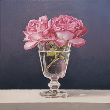 Malerei mit dem Titel "Rosen in Glas" von Ira Neust, Original-Kunstwerk, Öl Auf Keilrahmen aus Holz montiert