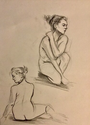 Naked studies 2 Desenho intitulada "Naked studies 2" por Hugo Silva, Obras de arte originais, Lápis