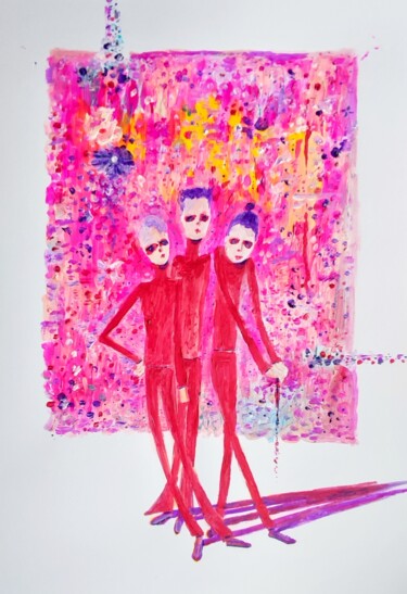 Painting titled "At the Pink museum" by Milto Sideris, Original Artwork, Acrylic