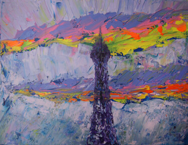 Eiffel Tower and colorful sky Pintura titulada "Eiffel Tower and co…" por Denis Kuvayev, Obra de arte original, Acrílico Montado en Bastidor de camilla de…