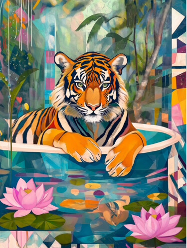 数字艺术 标题为“Tiger, relax.” 由Наталья Худякова, 原创艺术品, 数字油画
