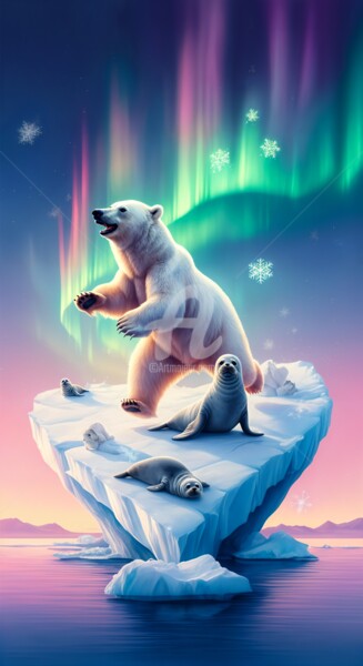 Digital Arts titled "Polar Bear and Seal…" by Caprice, Original Artwork, AI generated image