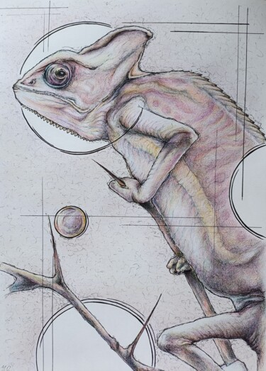绘画 标题为“Life of a chameleon” 由Yuliia Zavatska, 原创艺术品, 铅笔