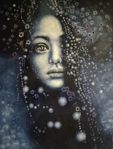 Pittura intitolato "Indigo melancholy" da Ľubomír Sinčák, Opera d'arte originale, Acrilico Montato su Telaio per barella in…