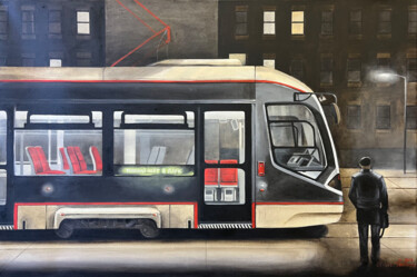 Painting titled "Тhe tram is heading…" by Anna Krasnaya, Original Artwork, Oil