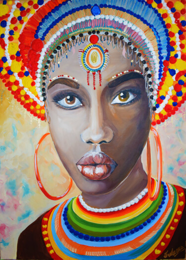 Schilderij getiteld "Queen of Colors" door Tusya Lav, Origineel Kunstwerk, Acryl