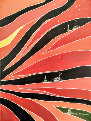 HOT HILLS 「HOT HILLS」というタイトルの絵画 Svetlana Sokolovaによって, オリジナルのアートワーク, アクリル 段ボールにマウント