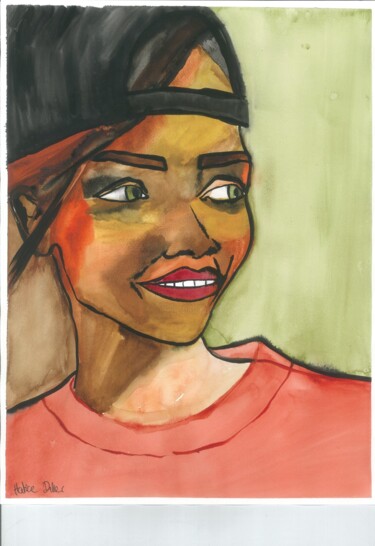 Schilderij getiteld "Rihanna #02" door Hatice Diker, Origineel Kunstwerk, Aquarel
