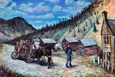 绘画 标题为“THE ARRIVAL BANNACK…” 由Richard Flynn Flynn, 原创艺术品, 油 安装在木质担架架上
