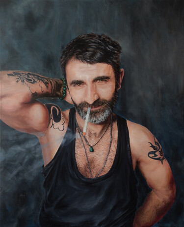 Painting titled "PORTRAIT - Calm Wit…" by Maryna Palahuta, Original Artwork, Oil Mounted on Wood Stretcher frame