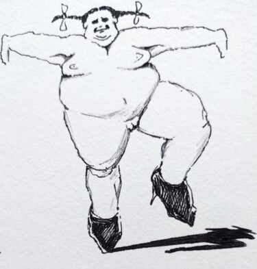 Disegno intitolato "Pigtails - 45" da Milto Sideris, Opera d'arte originale, Inchiostro