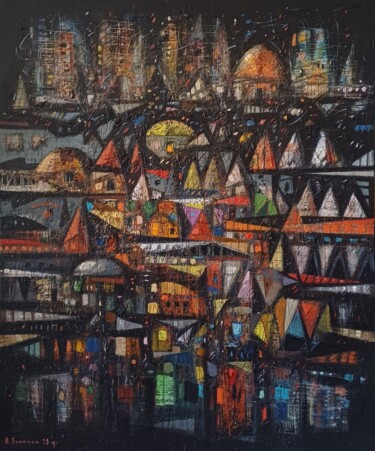 Echoes of the Urban Night 绘画 标题为“Echoes of the Urban…” 由Aram Sevoyan, 原创艺术品, 油 安装在木质担架架上