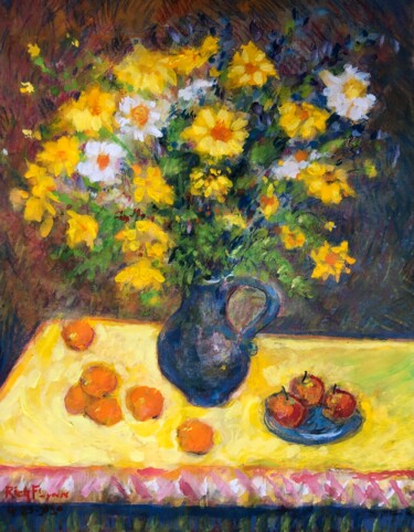 Pintura titulada "DAISEIES FRUIT" por Richard Flynn Flynn, Obra de arte original, Acuarela