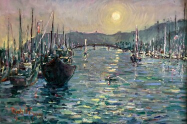 HARBOR BOATS DANA POINT "HARBOR BOATS DANA P…" başlıklı Tablo Richard Flynn Flynn tarafından, Orijinal sanat, Petrol Ahşap Sedye çerçevesi üzerine m…