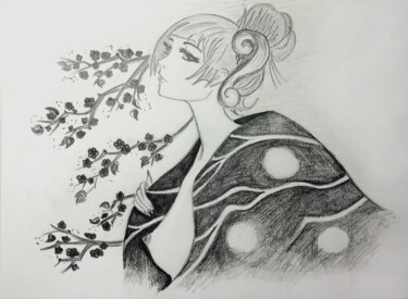 Dessin intitulée "Japanese Girl Penci…" par Nadia Krashevska, Œuvre d'art originale, Graphite