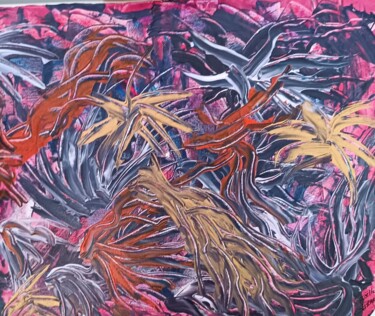 Painting titled "Oiseau du Paradis N…" by Joelle Girard, Original Artwork, Acrylic Mounted on Wood Stretcher frame