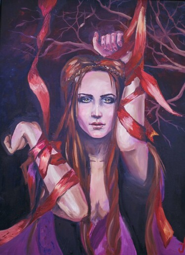 Painting titled "Captivité" by Alexandra Uryasova, Original Artwork, Oil Mounted on Wood Stretcher frame