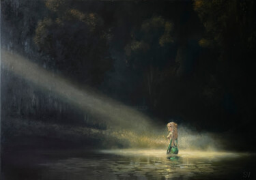 Secret de la Forêt– Paysage mystérieux en peinture à l'huile Malerei mit dem Titel "Secret de la Forêt–…" von Vladimir Sumarokov, Original-Kunstwerk, Öl