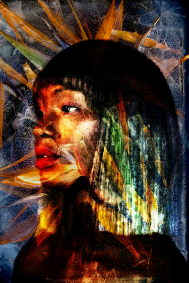 Young Woman with Frozen Flowers Digital Arts titled "Young Woman with Fr…" by Alexey Solodov, Original Artwork, Digital Painting