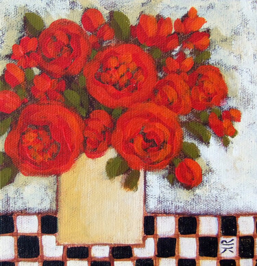 제목이 "Red Blooms with Che…"인 미술작품 Karen Rieger로, 원작, 아크릴 나무 들것 프레임에 장착됨