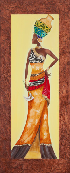 제목이 "AFRICANA VI"인 미술작품 Denise Serralheiro로, 원작, 기름 나무 들것 프레임에 장착됨