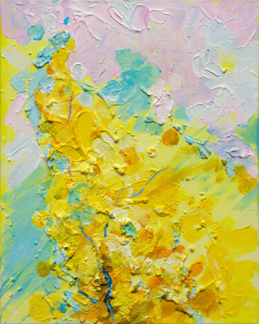 1.1 Abstract floral acrylic painting yellow, blue, turquoise Pittura intitolato "1.1 Abstract floral…" da Oxerma, Opera d'arte originale, Acrilico Montato su Telaio per barella in legno