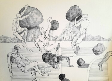 图画 标题为“Playing with stones” 由Alexey Zhucovsky, 原创艺术品, 墨