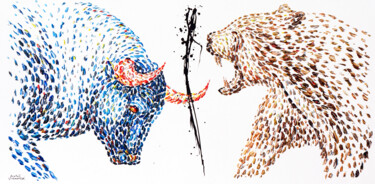 绘画 标题为“Bull. vs.. Bear.” 由Anatoli Voznarski, 原创艺术品, 丙烯