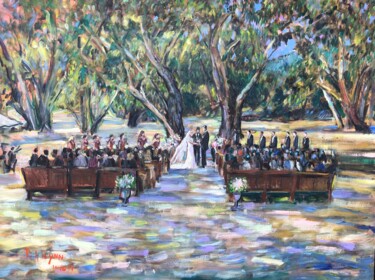 WEDDING CEREMONY ALISAL RANCH SOLVANG CA. Schilderij getiteld "WEDDING CEREMONY A…" door Richard Flynn Flynn, Origineel Kunstwerk, Olie Gemonteerd op Frame voor hout…